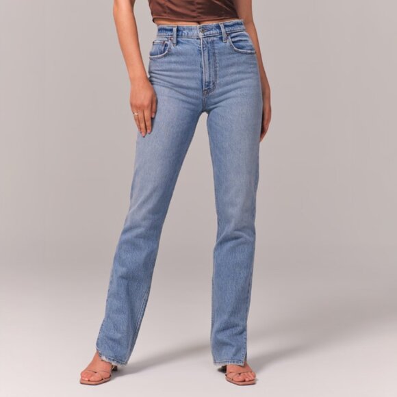 Abercrombie & Fitch High Rise 90s Relaxed Split Hem Jeans - Picture 8 of 9